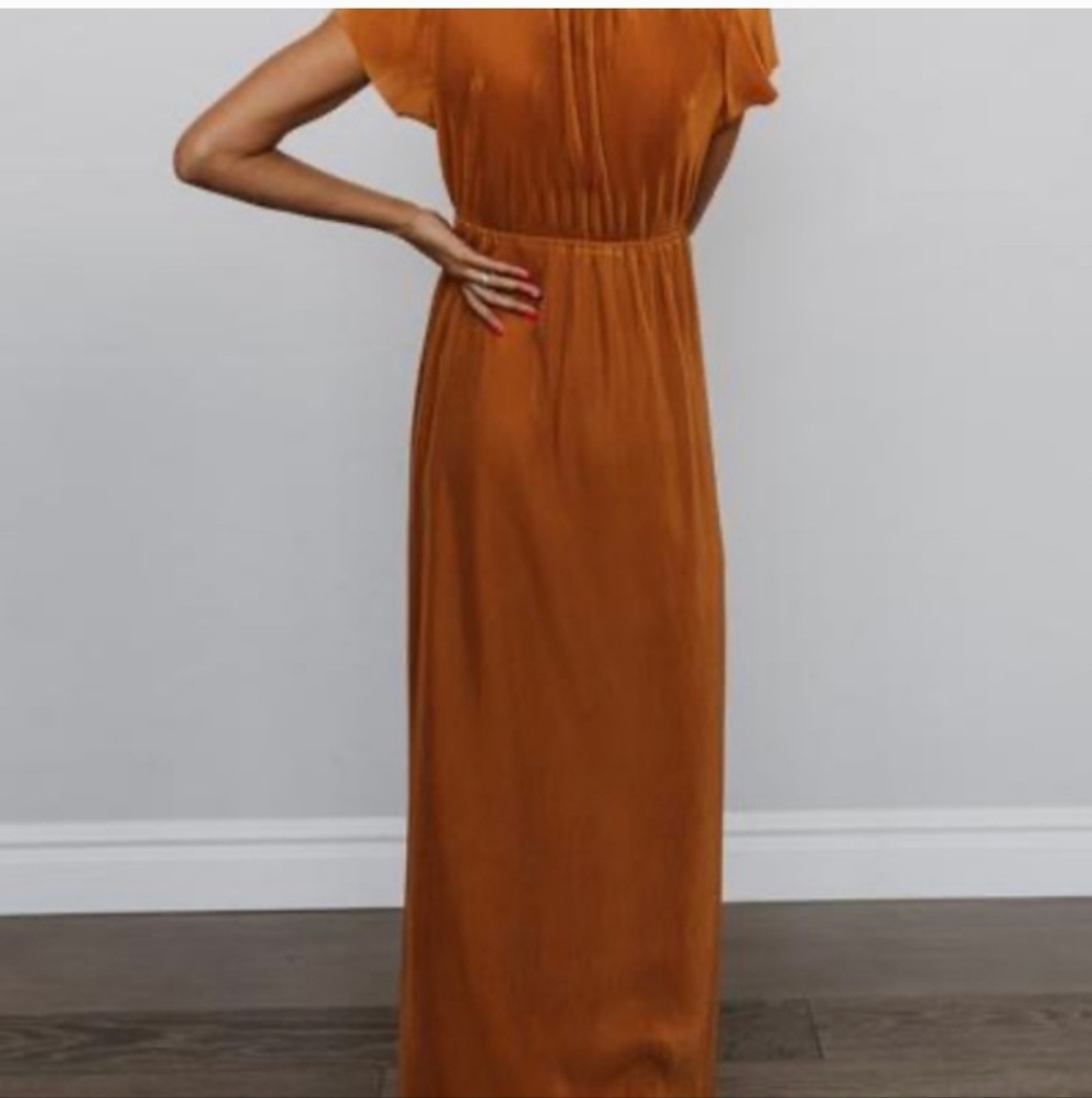Baltic Born Athena Pleated Burnt Orange Maxi Dress Size Small - Picture 4 of 11